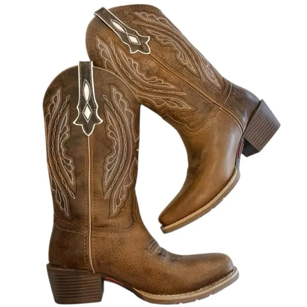 Justin Boots Rein 12 Inch Square Toe Cowboy Womens 7 1/2B  Brown Boots - Picture 6 of 9